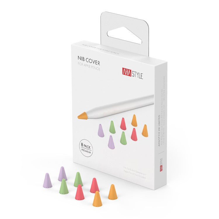 AHASTYLE PT107 8Pcs for Apple Pencil (2nd Generation) / (1st Generation) Pen Tip Cover Stylus Pen Nib Silicone Sleeve - Purple / Red / Green / Orange Mix