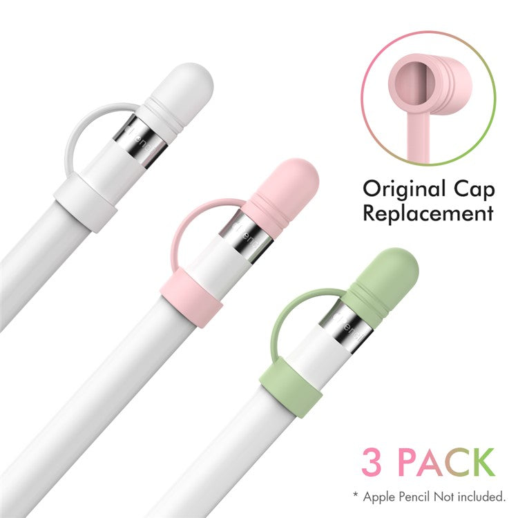 AHASTYLE PT110 3Pcs for Apple Pencil (1st Generation) Charging Cable Adapter Tether Stylus Pen Anti-lost Silicone Cap Cover - White / Pink / Green