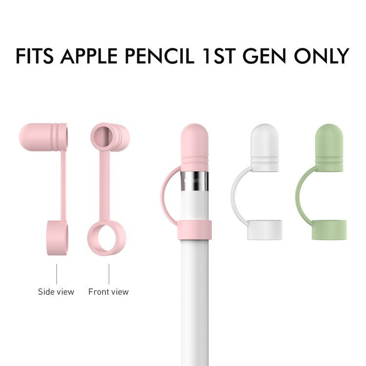 AHASTYLE PT110 3Pcs for Apple Pencil (1st Generation) Charging Cable Adapter Tether Stylus Pen Anti-lost Silicone Cap Cover - White / Pink / Green