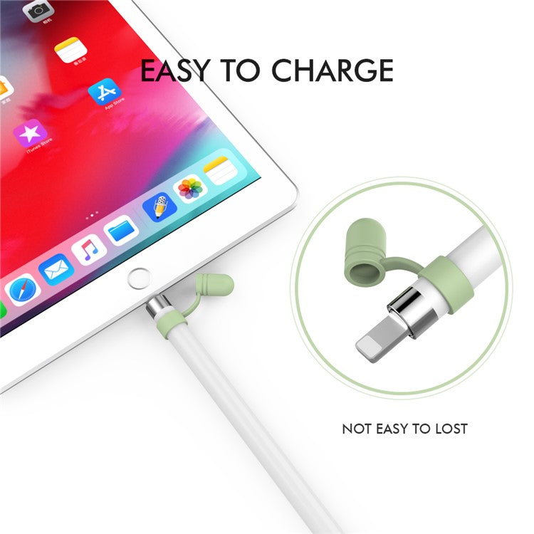 AHASTYLE PT110 3Pcs for Apple Pencil (1st Generation) Charging Cable Adapter Tether Stylus Pen Anti-lost Silicone Cap Cover - White / Pink / Green