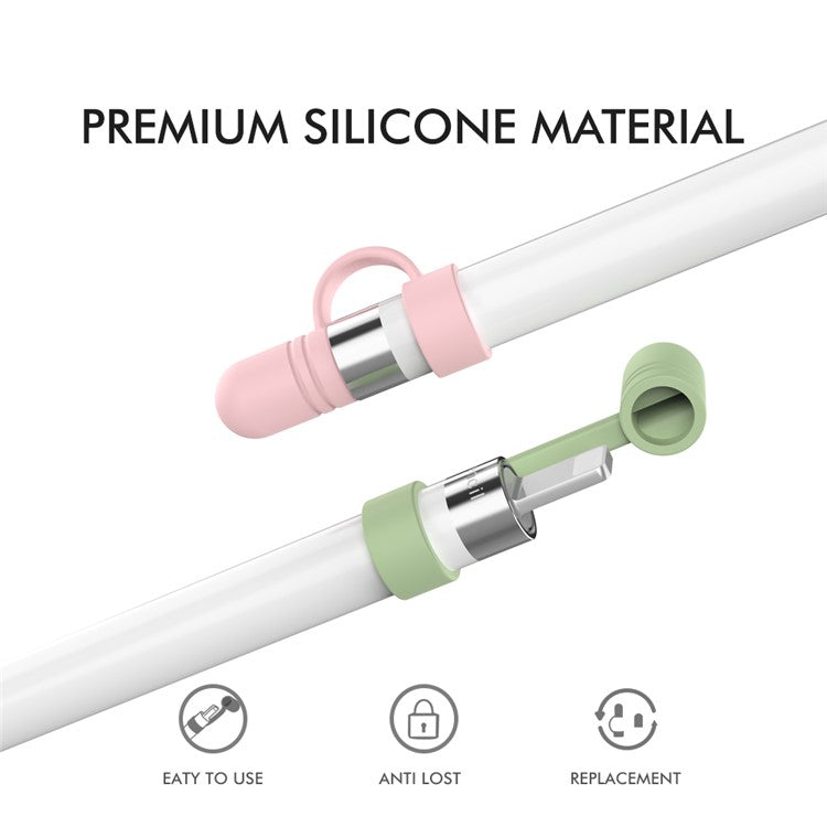 AHASTYLE PT110 3Pcs for Apple Pencil (1st Generation) Charging Cable Adapter Tether Stylus Pen Anti-lost Silicone Cap Cover - White / Pink / Green