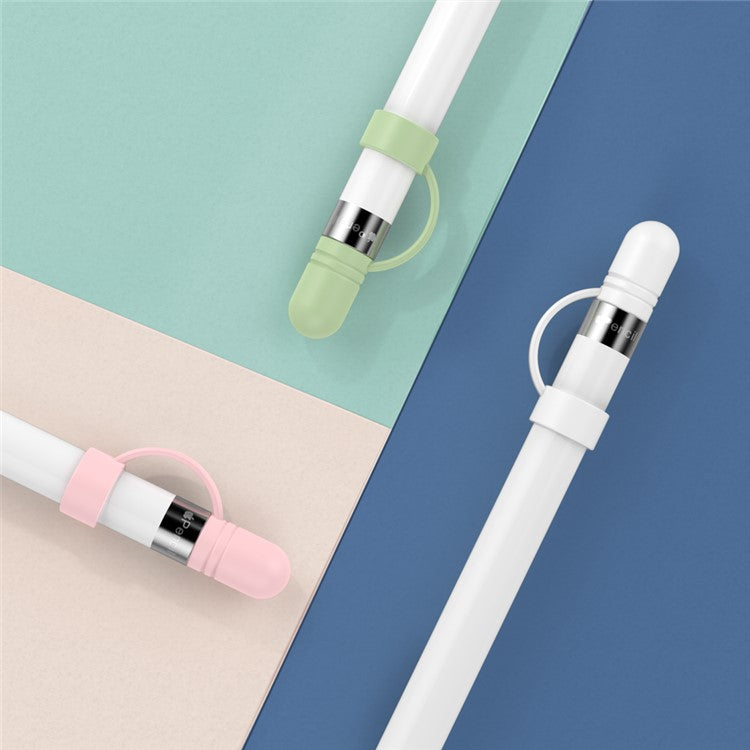 AHASTYLE PT110 3Pcs for Apple Pencil (1st Generation) Charging Cable Adapter Tether Stylus Pen Anti-lost Silicone Cap Cover - White / Pink / Green