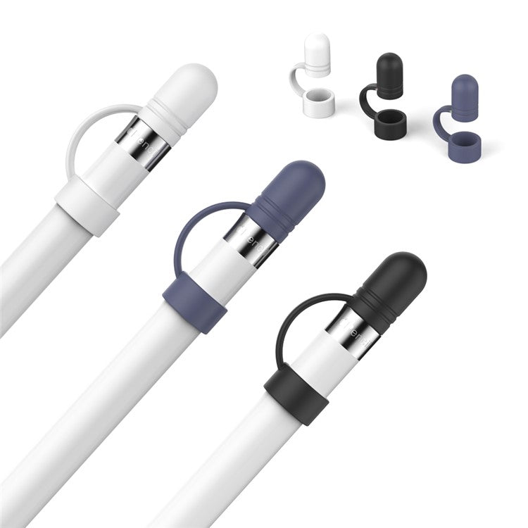 AHASTYLE PT110 3Pcs for Apple Pencil (1st Generation) Charging Cable Adapter Tether Stylus Pen Anti-lost Silicone Cap Cover - White / Blue / Black