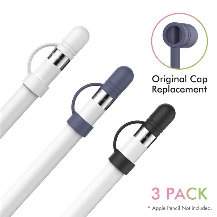 AHASTYLE PT110 3Pcs for Apple Pencil (1st Generation) Charging Cable Adapter Tether Stylus Pen Anti-lost Silicone Cap Cover - White / Blue / Black