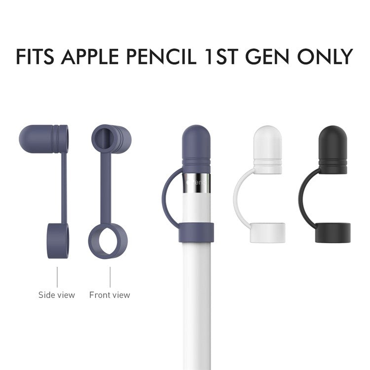 AHASTYLE PT110 3Pcs for Apple Pencil (1st Generation) Charging Cable Adapter Tether Stylus Pen Anti-lost Silicone Cap Cover - White / Blue / Black