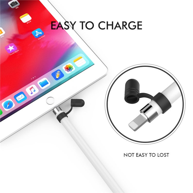 AHASTYLE PT110 3Pcs for Apple Pencil (1st Generation) Charging Cable Adapter Tether Stylus Pen Anti-lost Silicone Cap Cover - White / Blue / Black