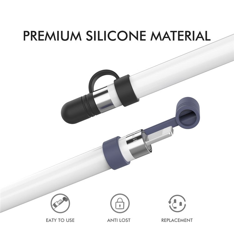 AHASTYLE PT110 3Pcs for Apple Pencil (1st Generation) Charging Cable Adapter Tether Stylus Pen Anti-lost Silicone Cap Cover - White / Blue / Black