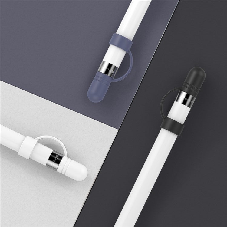 AHASTYLE PT110 3Pcs for Apple Pencil (1st Generation) Charging Cable Adapter Tether Stylus Pen Anti-lost Silicone Cap Cover - White / Blue / Black