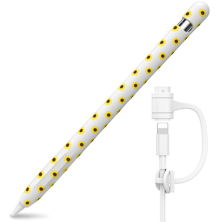 AHASTYLE PT93SF Protective Sleeve for Apple Pencil (1st Generation), Skin-touch Sunflower Pattern Silicone Case Cover - White