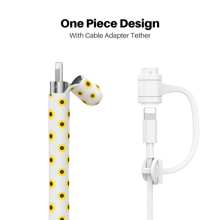 AHASTYLE PT93SF Protective Sleeve for Apple Pencil (1st Generation), Skin-touch Sunflower Pattern Silicone Case Cover - White
