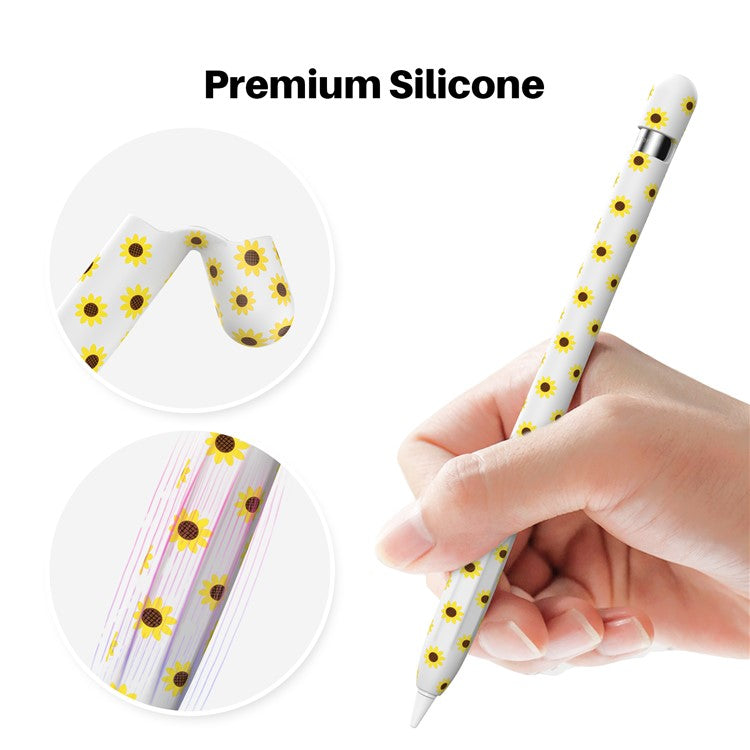 AHASTYLE PT93SF Protective Sleeve for Apple Pencil (1st Generation), Skin-touch Sunflower Pattern Silicone Case Cover - White