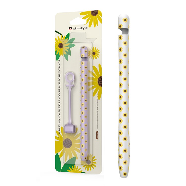 AHASTYLE PT93SF Protective Sleeve for Apple Pencil (1st Generation), Skin-touch Sunflower Pattern Silicone Case Cover - White
