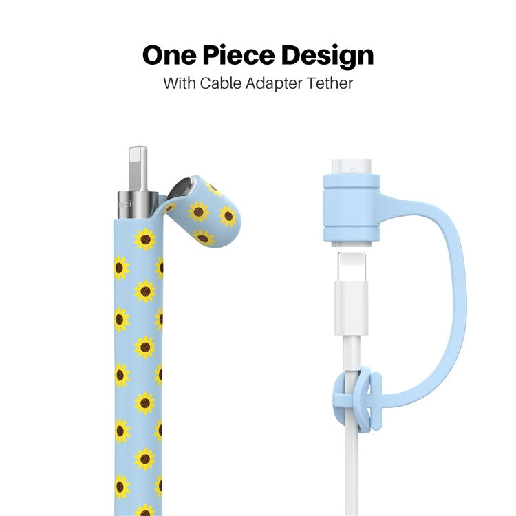 AHASTYLE PT93SF Protective Sleeve for Apple Pencil (1st Generation), Skin-touch Sunflower Pattern Silicone Case Cover - Blue