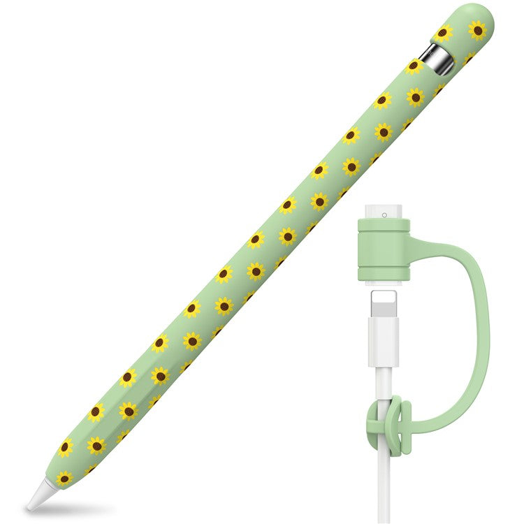 AHASTYLE PT93SF Protective Sleeve for Apple Pencil (1st Generation), Skin-touch Sunflower Pattern Silicone Case Cover - Green