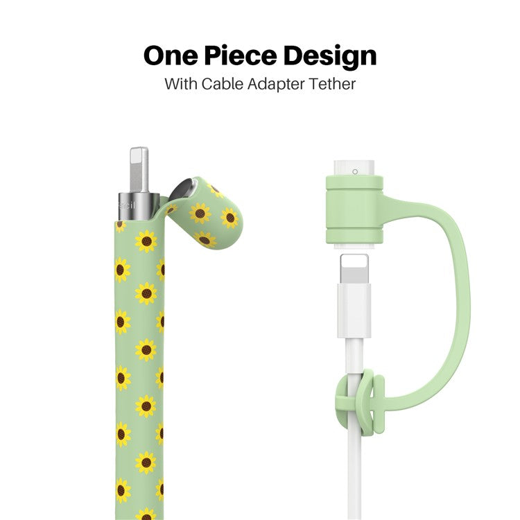 AHASTYLE PT93SF Protective Sleeve for Apple Pencil (1st Generation), Skin-touch Sunflower Pattern Silicone Case Cover - Green