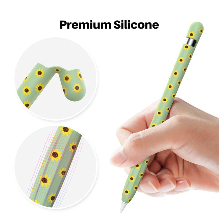AHASTYLE PT93SF Protective Sleeve for Apple Pencil (1st Generation), Skin-touch Sunflower Pattern Silicone Case Cover - Green