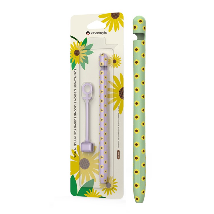 AHASTYLE PT93SF Protective Sleeve for Apple Pencil (1st Generation), Skin-touch Sunflower Pattern Silicone Case Cover - Green