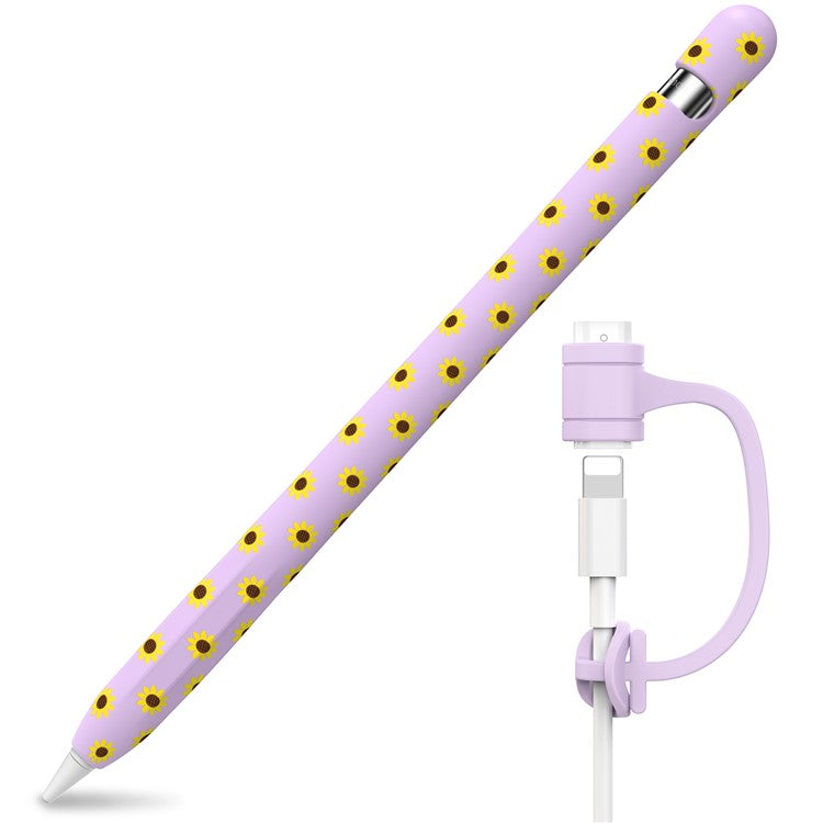 AHASTYLE PT93SF Protective Sleeve for Apple Pencil (1st Generation), Skin-touch Sunflower Pattern Silicone Case Cover - Light Purple