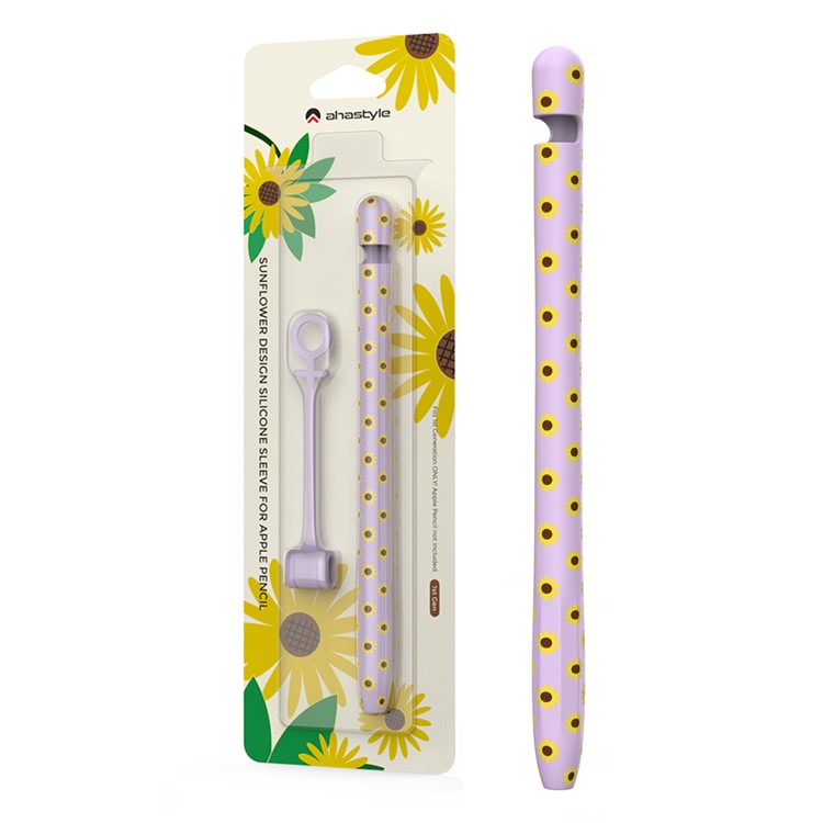 AHASTYLE PT93SF Protective Sleeve for Apple Pencil (1st Generation), Skin-touch Sunflower Pattern Silicone Case Cover - Light Purple