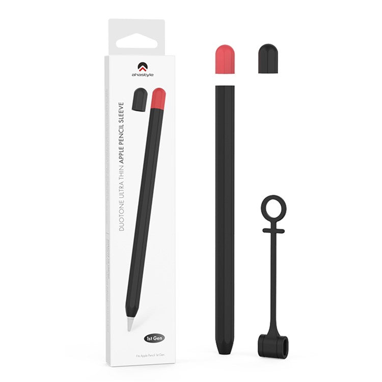 AHASTYLE PT94 Silicone Case for Apple Pencil (1st Generation), Stylus Pen Sleeve Contrast Color Protective Cover - Black / Red