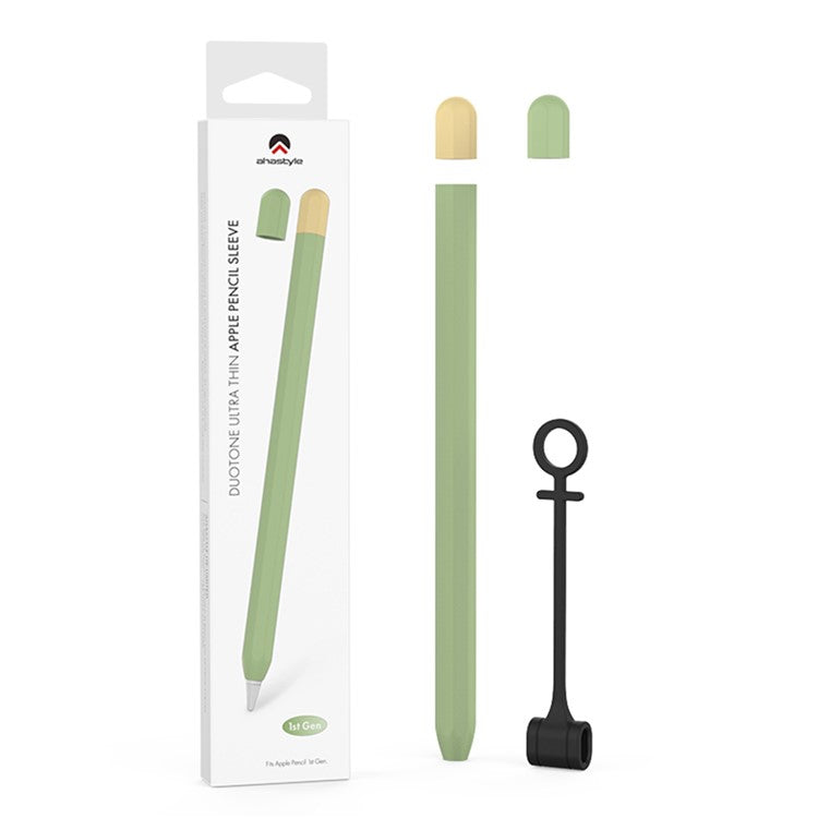 AHASTYLE PT94 Silicone Case for Apple Pencil (1st Generation), Stylus Pen Sleeve Contrast Color Protective Cover - Avocado Green / Yellow