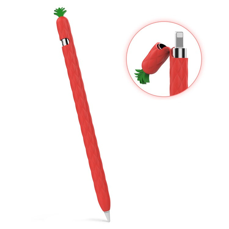 AHASTYLE PT106-1 for Apple Pencil (1st Generation) Stylus Pen Protective Sleeve Pineapple Style Pen Silicone Case - Red