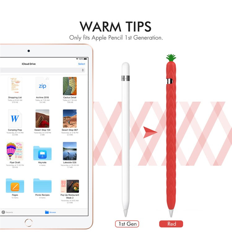 AHASTYLE PT106-1 for Apple Pencil (1st Generation) Stylus Pen Protective Sleeve Pineapple Style Pen Silicone Case - Red