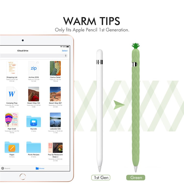 AHASTYLE PT106-1 for Apple Pencil (1st Generation) Stylus Pen Protective Sleeve Pineapple Style Pen Silicone Case - Green