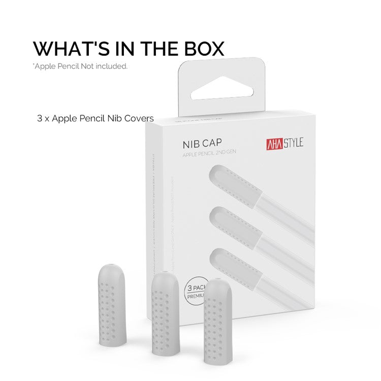 AHASTYLE PT92 For Apple Pencil 2nd / 1st Generation 3Pcs Capacitive Stylus Nib Sleeve Silicone Protective Cover - White