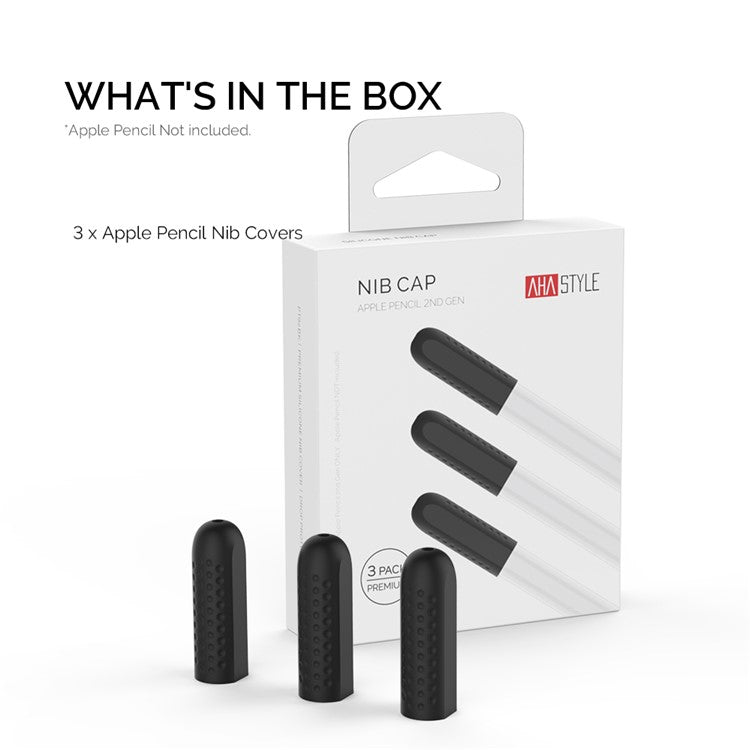 AHASTYLE PT92 For Apple Pencil 2nd / 1st Generation 3Pcs Capacitive Stylus Nib Sleeve Silicone Protective Cover - Black