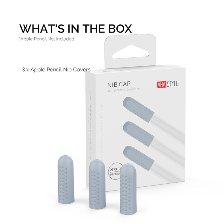 AHASTYLE PT92 For Apple Pencil 2nd / 1st Generation 3Pcs Capacitive Stylus Nib Sleeve Silicone Protective Cover - Baby Blue