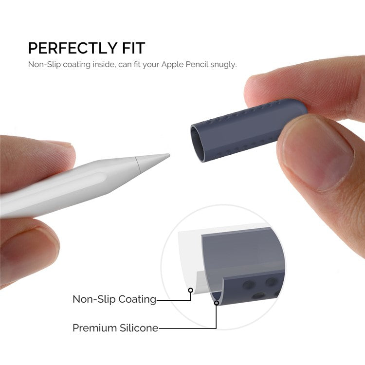 AHASTYLE PT92 For Apple Pencil 2nd / 1st Generation 3Pcs Capacitive Stylus Nib Sleeve Silicone Protective Cover - Midnight Blue