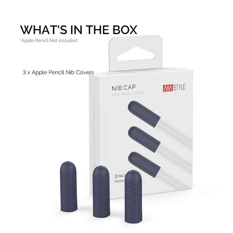 AHASTYLE PT92 For Apple Pencil 2nd / 1st Generation 3Pcs Capacitive Stylus Nib Sleeve Silicone Protective Cover - Midnight Blue