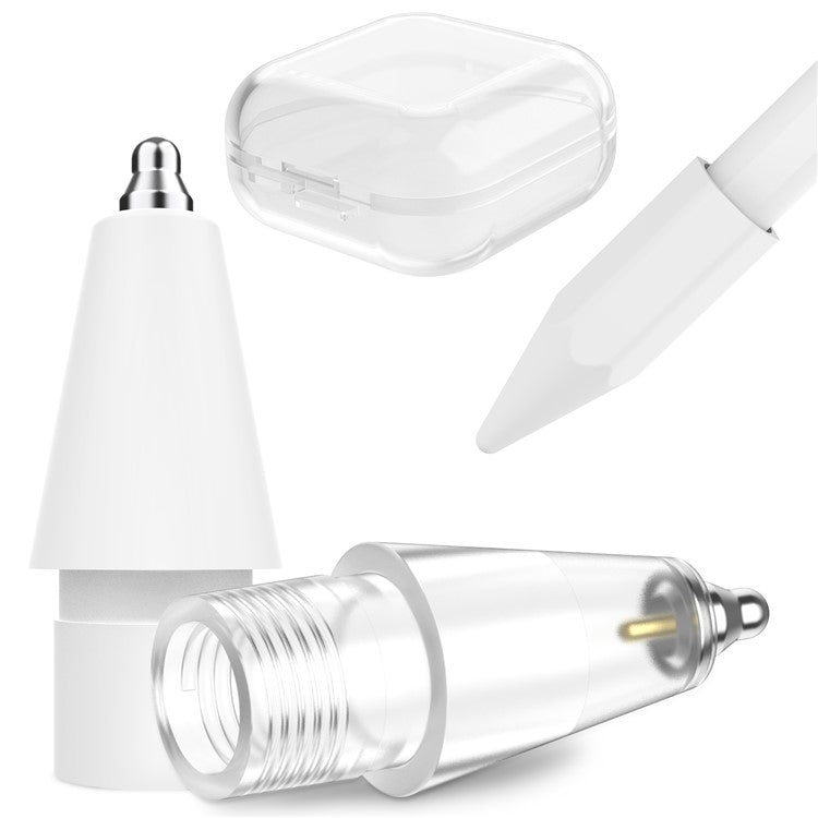 AHASTYLE WG80 For Apple Pencil 2nd / 1st Generation 2Pcs Capacitive Stylus Tip Replacement Pen Nibs - Transparent + White