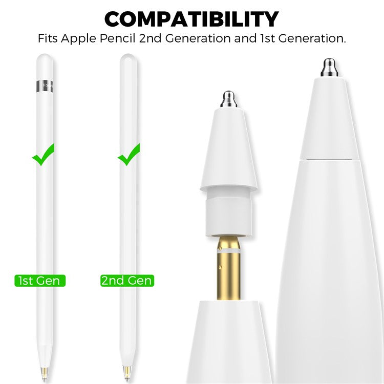 AHASTYLE WG80 For Apple Pencil 2nd / 1st Generation 2Pcs Capacitive Stylus Tip Replacement Pen Nibs - Transparent + White
