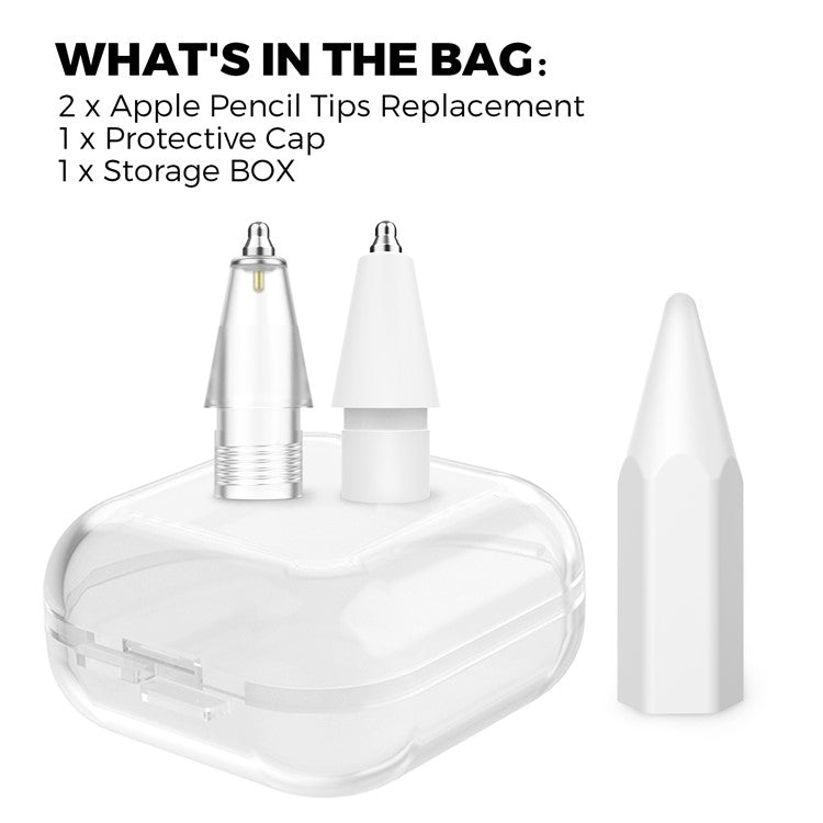 AHASTYLE WG80 For Apple Pencil 2nd / 1st Generation 2Pcs Capacitive Stylus Tip Replacement Pen Nibs - Transparent + White