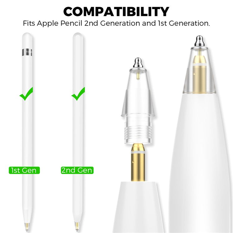 AHASTYLE WG80 For Apple Pencil 2nd / 1st Generation 2Pcs Capacitive Stylus Tip Replacement Pen Nibs - Transparent