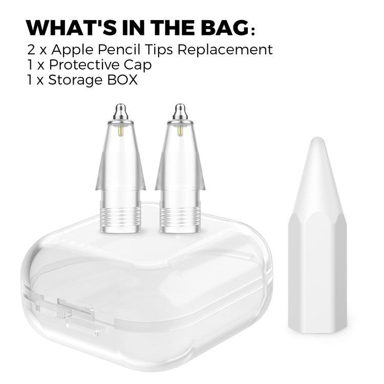 AHASTYLE WG80 For Apple Pencil 2nd / 1st Generation 2Pcs Capacitive Stylus Tip Replacement Pen Nibs - Transparent