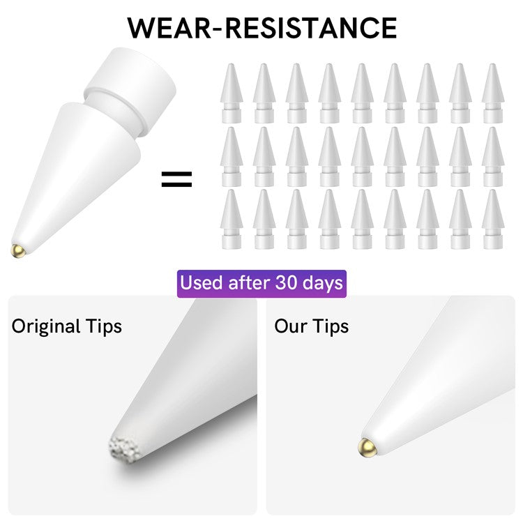 AHASTYLE WG58 For Apple Pencil 2nd / 1st Generation Capacitive Stylus Pen Nib Replacement Touch Screen Pen Tip - White / 3mm Gold Nib