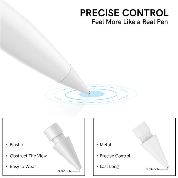 AHASTYLE WG58 For Apple Pencil 2nd / 1st Generation Capacitive Stylus Pen Nib Replacement Touch Screen Pen Tip - White / 3mm Gold Nib