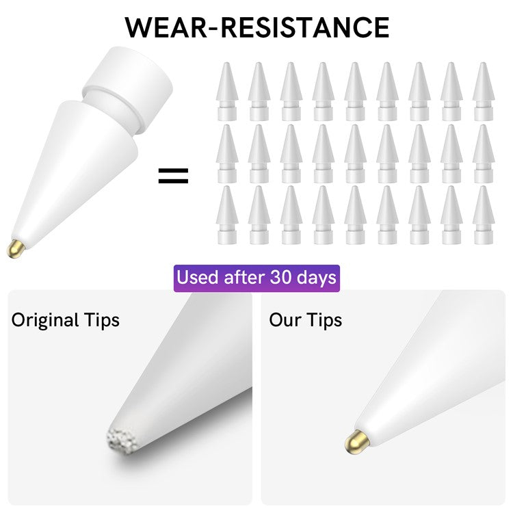 AHASTYLE WG58 For Apple Pencil 2nd / 1st Generation Capacitive Stylus Pen Nib Replacement Touch Screen Pen Tip - White / 3.5mm Gold Nib