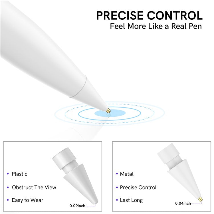 AHASTYLE WG58 For Apple Pencil 2nd / 1st Generation Capacitive Stylus Pen Nib Replacement Touch Screen Pen Tip - White / 3.5mm Gold Nib