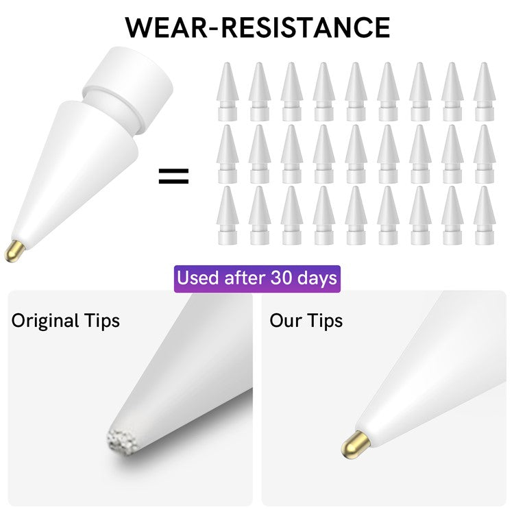 AHASTYLE WG58 For Apple Pencil 2nd / 1st Generation Capacitive Stylus Pen Nib Replacement Touch Screen Pen Tip - White / 4mm Gold Nib