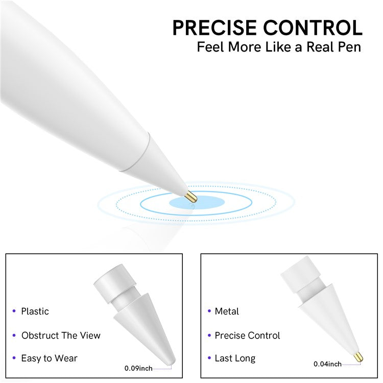 AHASTYLE WG58 For Apple Pencil 2nd / 1st Generation Capacitive Stylus Pen Nib Replacement Touch Screen Pen Tip - White / 4mm Gold Nib