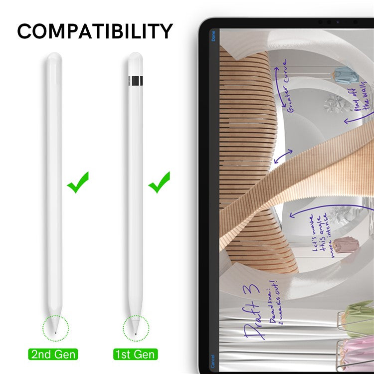 AHASTYLE WG58 For Apple Pencil 2nd / 1st Generation Capacitive Stylus Pen Nib Replacement Touch Screen Pen Tip - White / 4mm Silver Nib