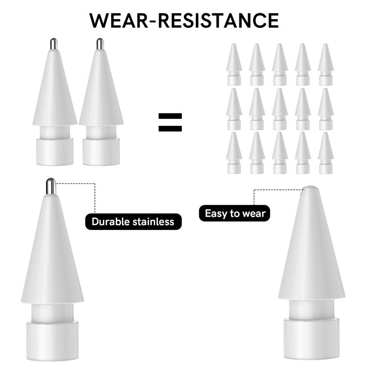 AHASTYLE WG58 For Apple Pencil 2nd / 1st Generation Capacitive Stylus Pen Nib Replacement Touch Screen Pen Tip - White / 4mm Silver Nib