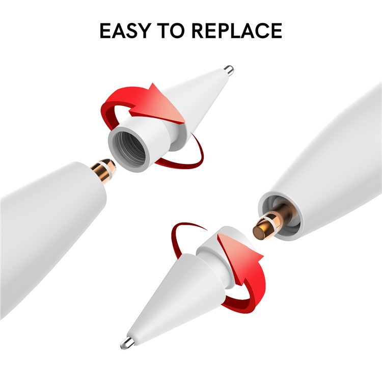 AHASTYLE WG58 For Apple Pencil 2nd / 1st Generation Capacitive Stylus Pen Nib Replacement Touch Screen Pen Tip - White / 4mm Silver Nib