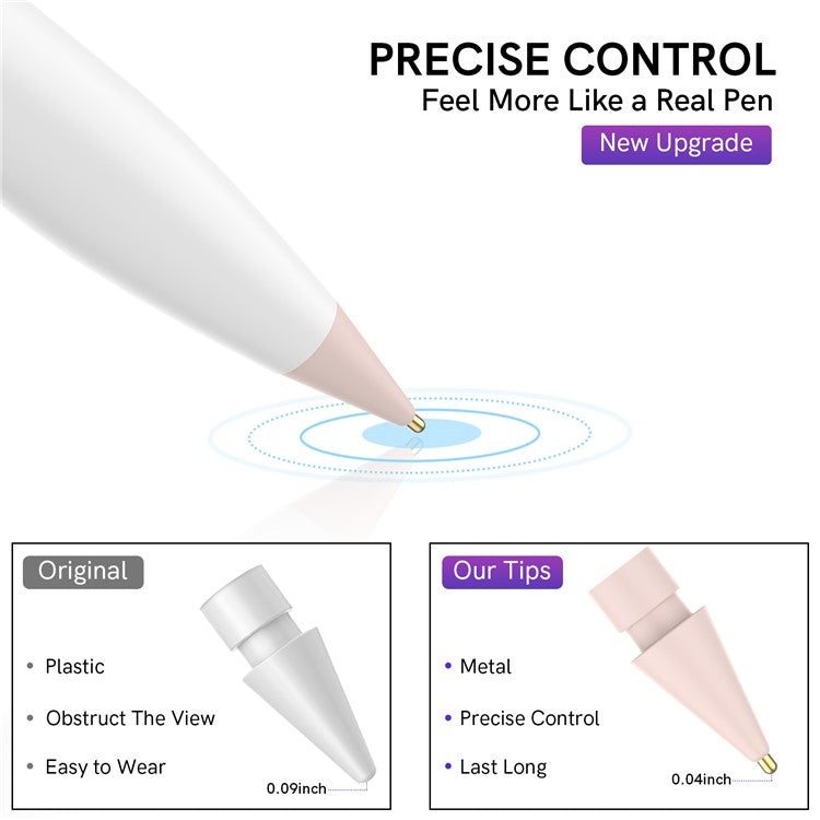 AHASTYLE WG58 For Apple Pencil 2nd / 1st Generation Capacitive Stylus Pen Nib Replacement Touch Screen Pen Tip - Pink / 4mm Gold Nib