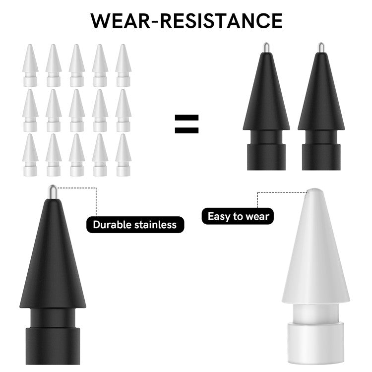 AHASTYLE WG58 For Apple Pencil 2nd / 1st Generation Capacitive Stylus Pen Nib Replacement Touch Screen Pen Tip - Black / 4mm Silver Nib