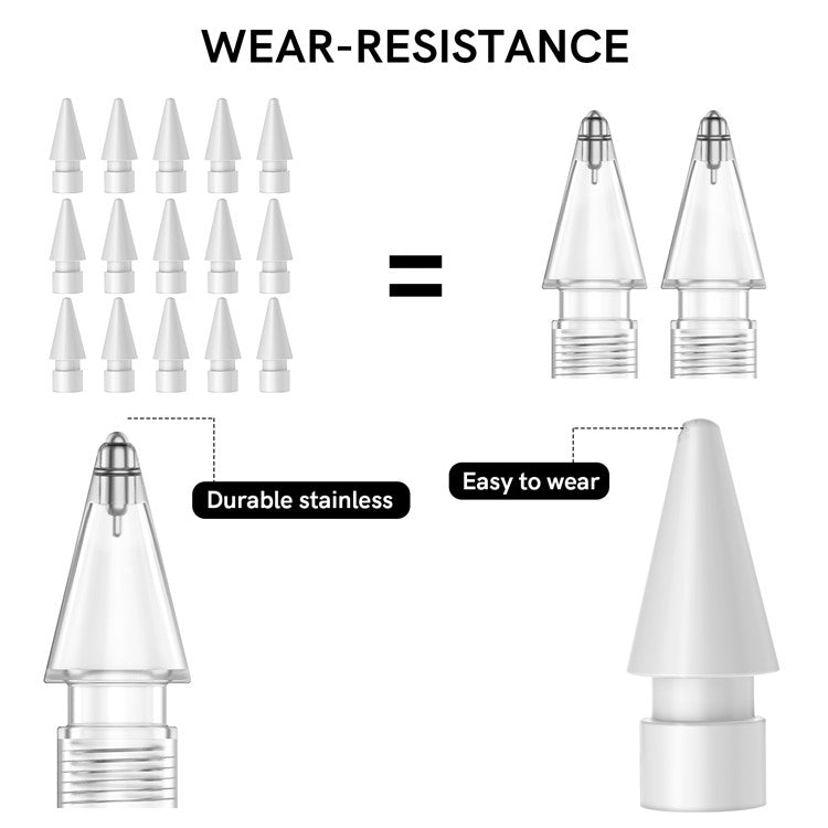 AHASTYLE WG58 For Apple Pencil 2nd / 1st Generation Capacitive Stylus Pen Nib Replacement Touch Screen Pen Tip - Transparent / 3mm Silver Nib